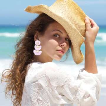 Statement Earrings Beaded Raffia Palm Bohemian Drop Dangle Earrings for women