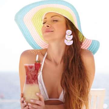 Statement Earrings Beaded Raffia Palm Bohemian Drop Dangle Earrings for women