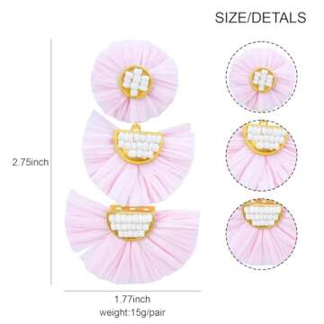 Statement Earrings Beaded Raffia Palm Bohemian Drop Dangle Earrings for women