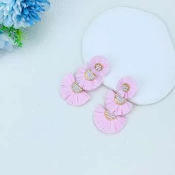 Stylish Beaded Raffia Palm Dangle Earrings