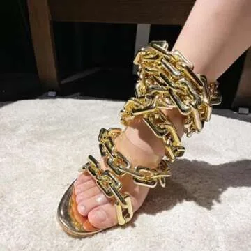 Frankie Hsu Women's Gold Chain Heeled Sandals for Stylish Comfort