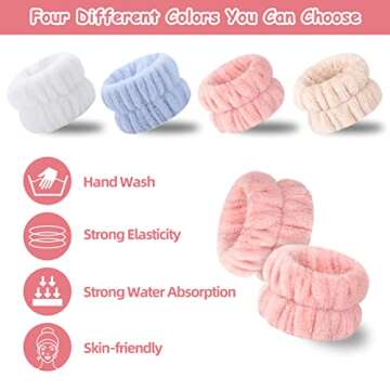 Xgunion 8Pcs Face Wash Wristbands, Microfiber Wrist Towels Bands for Washing Face, Absorbent Face Whishing Wristbands for Women Girls, Prevent Water Spilling Down from Your Arms, Yoga