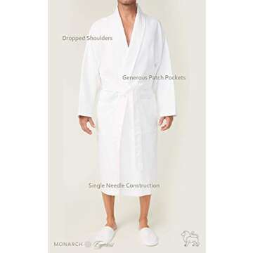 MONARCH Chamois Microfiber Shawl Hotel Robe - Lightweight Absorbent Soft Spa Bathrobe in Cypress (Small, White)