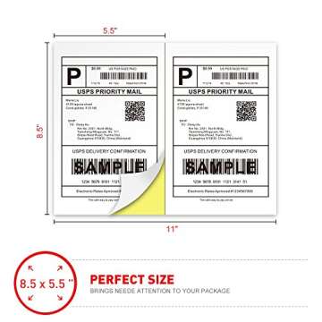 [100 Sheets; 200 Labels] Half Sheet Self Adhesive Shipping Labels for Laser & Inkjet Printers, 5-1/2...