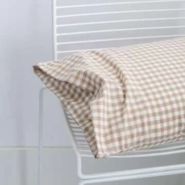 SUSYBAO Tan Gingham Duvet Cover King 100% Washed Cotton Beige Plaid Duvet Cover Set 3 Pieces 1 Checkered Grid Duvet Cover with Zipper Ties 2 Pillowcases Vintage Luxury Soft Gingham Bedding Set Durable