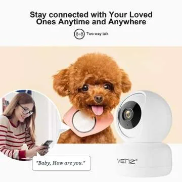 VENZ Indoor Security Camera, 1080p Pet Camera with Phone App, Ideal Indoor Camera for Baby Monitor/Dog Camera, 360° Pan/Tilt View Angel with 2 Way Audio, Cloud/SD Card, 2.4Ghz WiFi Only