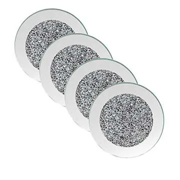 GIMORRTO Glass Mirrored Coaster 4 PC, Crushed Diamond Round 4" Cup Mat Decor on Tabletop for Bar Tools Dining Table