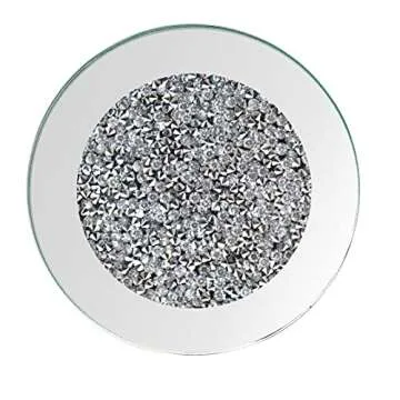 GIMORRTO Glass Mirrored Coaster 4 PC, Crushed Diamond Round 4" Cup Mat Decor on Tabletop for Bar Tools Dining Table
