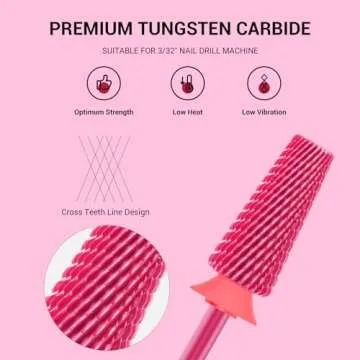 MelodySusie Professional 5 in 1 Nail Drill Bits, 3/32'' Carbide Tungsten Multi-function Bits, Suitab...