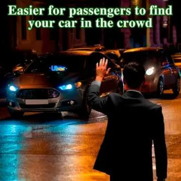 Led Light Signs for Car, Bumper Stickers Taxi Sign Light Windshield, Blue Glow LED Sign Decal Stickers with Suction Cups Flashing Hook on Car Window LED Bright Lights