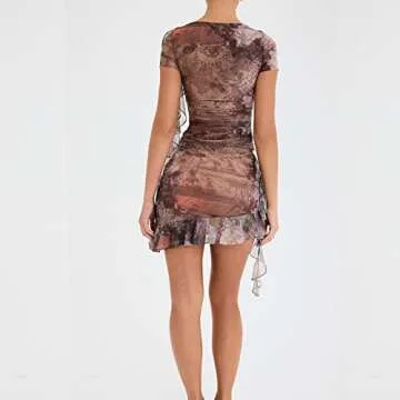 Argeousgor Women Ruffle 2 Piece Skirt Sets Y2k Sheer Mesh Crop Top Bodycon Mini Short Skirt Fringed Tassels Suit Sets