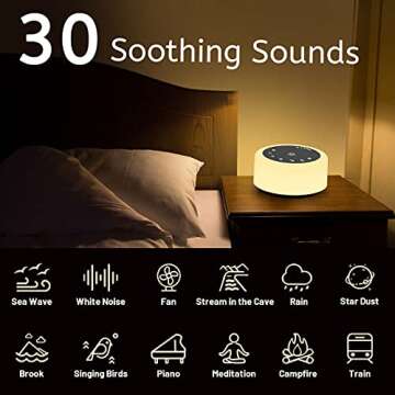Soother Sleep Sound Machine Night Light White Noise Machine with 30 Soothing Sounds & 12 Color Night...