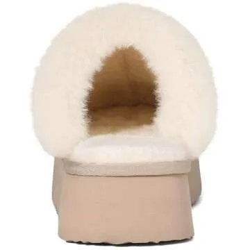 Litfun Womens Fuzzy Platform Slippers Fluffy Memory Foam Winter House Shoes for Indoor and Outdoor, Apricot 8-8.5