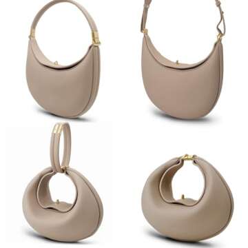 Usoway 2024 3 In 1 Composite Cowhide Leather Moon Bags Purse For Women,Designer Trendy Crescent Purses For Women (Grey)