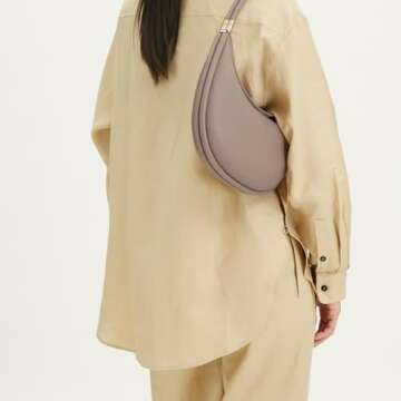 Usoway 2024 3 In 1 Composite Cowhide Leather Moon Bags Purse For Women,Designer Trendy Crescent Purses For Women (Grey)