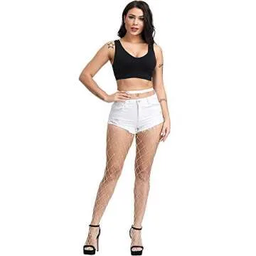 CozyWow Soft & Stretchy High Waist Fishnet Tights Partterned Fishnets Garter Stockings for Women (A-White-Big Hole)