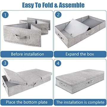 Supowin Underbed Storage Containers Bin with Lids, Large Under Bed Storage Organizer Box with Handle, Foldable Under the Storage Bags for Organizing Clothes, Shoes, Blankets, Pillows