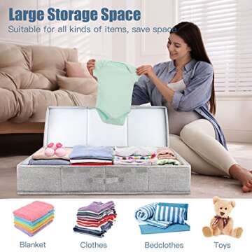 Supowin Underbed Storage Containers Bin with Lids, Large Under Bed Storage Organizer Box with Handle, Foldable Under the Storage Bags for Organizing Clothes, Shoes, Blankets, Pillows