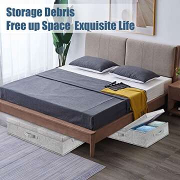 Supowin Underbed Storage Containers Bin with Lids, Large Under Bed Storage Organizer Box with Handle, Foldable Under the Storage Bags for Organizing Clothes, Shoes, Blankets, Pillows