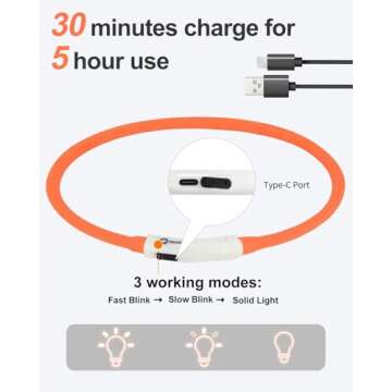 Joytale Light Up Dog Collar, Rechargeable Rainproof LED Collar for Night Walking Safety, Soft Silicone Glow in The Dark, Suitable for Small Medium Large Dogs, Orange