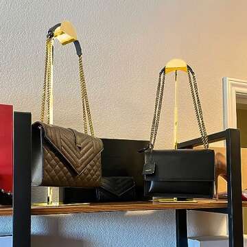 Royxen 3 Pack Handbag Rack Stainless Steel with Adjustable Height, Purse Display Stand (Gold)