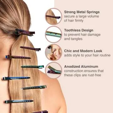 Kitsch Metal Duck Billed Hair Clips - Hair Styling Clips for Sectioning, Cutting, Coloring, Blow Drying and Makeup | Salon Quality Accessories - 6pcs (Iridescent)