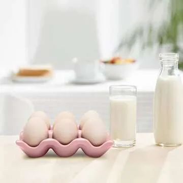 Flexzion Ceramic Egg Holder for Fridge - 6 Cups in Pink