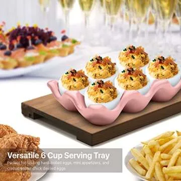 Flexzion Ceramic Egg Holder for Fridge - 6 Cups in Pink