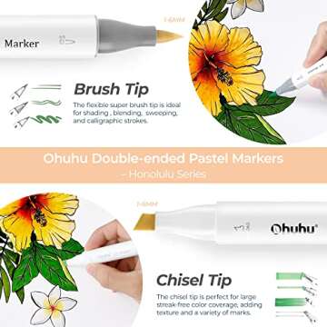 Ohuhu Pastel Markers Alcohol Based -96 Pastel Colors of Honolulu Sweetness + Blossoming - Double Tipped Art Alcohol Markers for Artist Adults' Coloring Illustration - Brush & Chisel - Refillable Ink