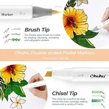 Ohuhu Pastel Markers Alcohol Based -96 Pastel Colors of Honolulu Sweetness + Blossoming - Double Tipped Art Alcohol Markers for Artist Adults' Coloring Illustration - Brush & Chisel - Refillable Ink