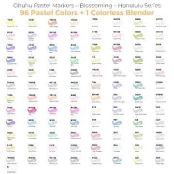 Ohuhu Pastel Markers Alcohol Based -96 Pastel Colors of Honolulu Sweetness + Blossoming - Double Tipped Art Alcohol Markers for Artist Adults' Coloring Illustration - Brush & Chisel - Refillable Ink