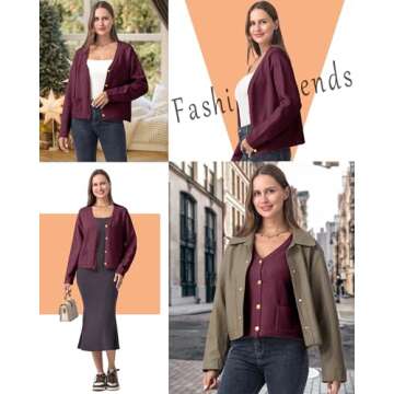 Shangood Women V Neck Cardigan Sweaters Trendy 2024 Cropped Short Gold Buttons Cardigans Sweater Fall Winter Open Front,Deep Purple Red-M
