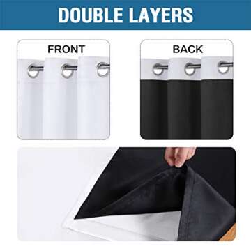 100% Blackout Curtains for Bedroom 63 Inches Long Thermal Insulated Lined Curtains for Living Room Double Layer Full Light Blocking Energy Saving Grommet Drapes Draperies, 2 Panels, White