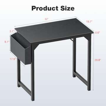 OLIXIS Computer Small Office Desk 32 Inch Writing Study Work with Storage Bag, Headphone Hooks, Home Simple Modern Wood Kids Student Table, Black