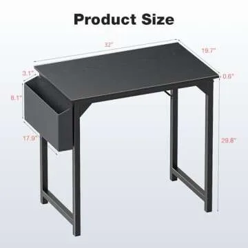 OLIXIS Computer Small Office Desk 32 Inch Writing Study Work with Storage Bag, Headphone Hooks, Home Simple Modern Wood Kids Student Table, Black
