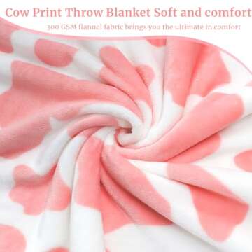 Soft Cow Print Blanket Cute Pink Throw for Kids Adults