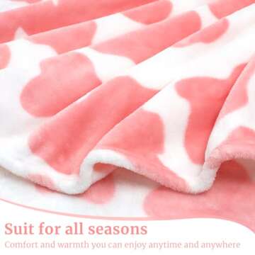 Soft Cow Print Blanket Cute Pink Throw for Kids Adults