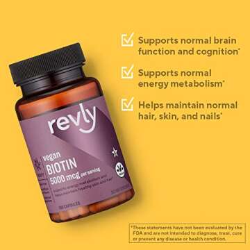 Amazon Brand - Revly Vegan Biotin 5000 mcg - Hair, Skin & Nails, 130 Capsules (4 Month Supply)