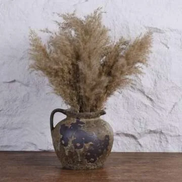 Rustic Vase with Handles, Farmhouse Vase for Home Decor, Terracotta Vase and Vintage vase, Vintage Stone Vase Suitable for Home Decor, Living Room, Shelf Decor, Dining Table Decor