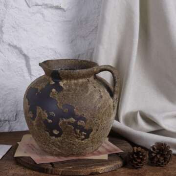 Rustic Vase with Handles, Farmhouse Vase for Home Decor, Terracotta Vase and Vintage vase, Vintage Stone Vase Suitable for Home Decor, Living Room, Shelf Decor, Dining Table Decor