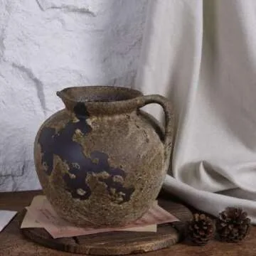 Rustic Vase with Handles, Farmhouse Vase for Home Decor, Terracotta Vase and Vintage vase, Vintage Stone Vase Suitable for Home Decor, Living Room, Shelf Decor, Dining Table Decor