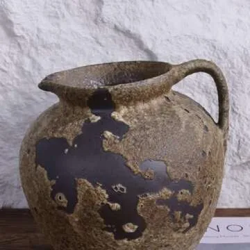 Rustic Vase with Handles, Farmhouse Vase for Home Decor, Terracotta Vase and Vintage vase, Vintage Stone Vase Suitable for Home Decor, Living Room, Shelf Decor, Dining Table Decor