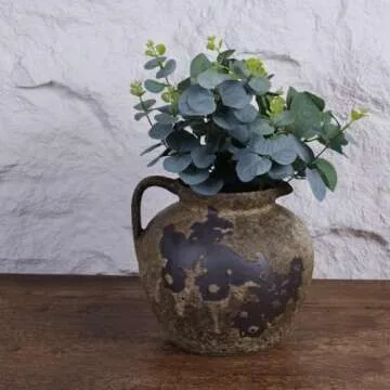 Rustic Vase with Handles, Farmhouse Vase for Home Decor, Terracotta Vase and Vintage vase, Vintage Stone Vase Suitable for Home Decor, Living Room, Shelf Decor, Dining Table Decor