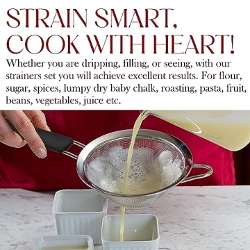 Bellemain Fine Mesh Strainer Basket - Stainless Steel Colander with Handle - Flour Sifter for Baking - Kitchen Food Strainer Sieve, Tea, Rice, Spaghetti, Pasta Strainer Set of 3-3.4”, 5.5”, 7.5”