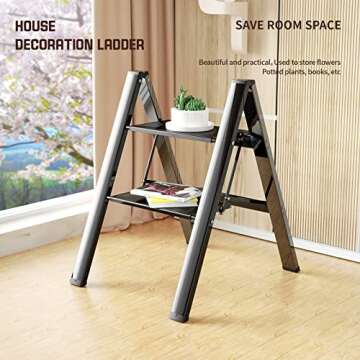 Lightweight Folding 2 Step Ladder with Anti-Slip Pedals
