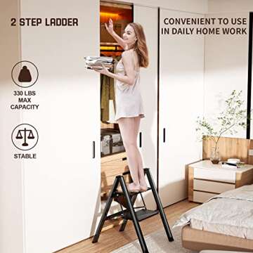 Lightweight Folding 2 Step Ladder with Anti-Slip Pedals