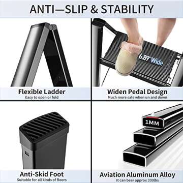 Lightweight Folding 2 Step Ladder with Anti-Slip Pedals