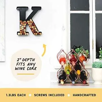 Will’s Wine Cork Holder - Metal Monogram Letter K