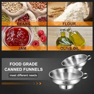 Walfos 2 Pack (4in & 5.5in) Stainless Steel Wide-Mouth Funnel with Handle for Wide and Regular Mason Jars Canning Jars, Wide-Mouth Funnels for Kitchen Use,Transferring Liquid and Dry Ingredients