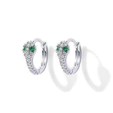 PAVOI Rhodium Plated Sterling Silver Post Cubic Zirconia Huggie Earrings - Small Round Huggie Stud Fashion Hoop Earrings for Women in Rose Gold Plating (Snake, White Gold)